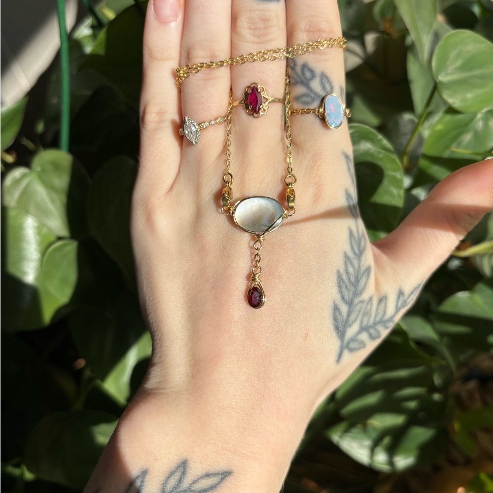 Abalone And Garnet Double Dangle Interchangeable … - image 4